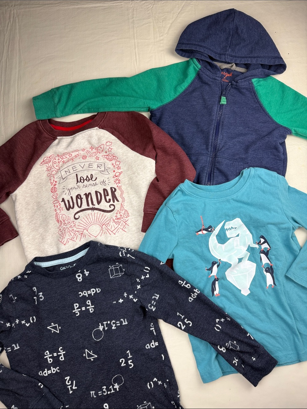 Cat & Jack Bundle Hoodie Sweatshirt Long Sleeve Shirts Dinosaur Math Size 4T